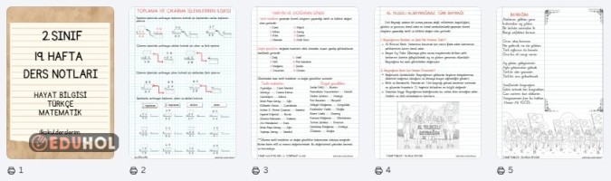 2. sınıf 19. hafta ders defteri notları tüm dersler