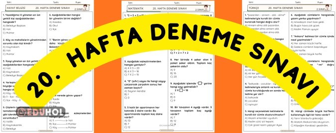 2. sınıf 20. hafta konularından oluşan haftalık deneme