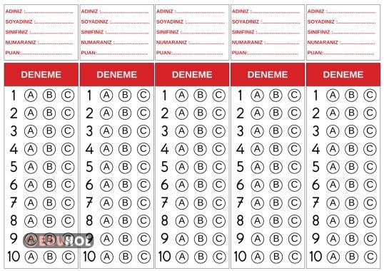 2. Sınıf 29. Hafta Bilgi yarışması optik formu.