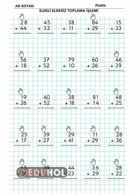 2. sınıf eldeli ve eldesiz toplama işlemi iki basamaklı