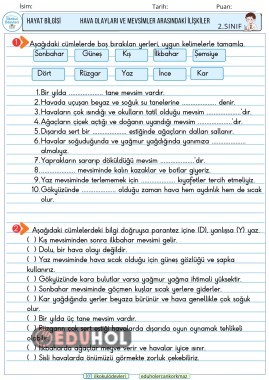 2. SINIF HAYAT BİLGİSİ HAVA OLAYLARI VE MEVSİMLER ÇALIŞMA SAYFASI.