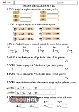 2. sınıf matematik 2. tema süreç değerlendirme