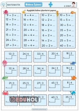 2. SINIF MATEMATİK BÖLME İŞLEMİ SAYFASI ÖZENLE HAZIRLANMIŞTIR.