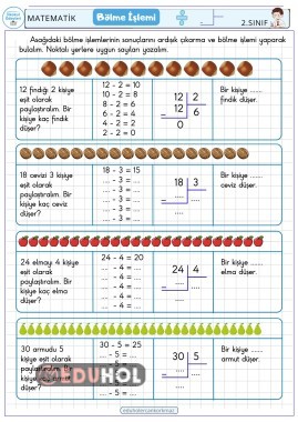 2. sınıf Matematik Bölmeye geçiyoruz. Bu hafta notlarından bir örnektir.