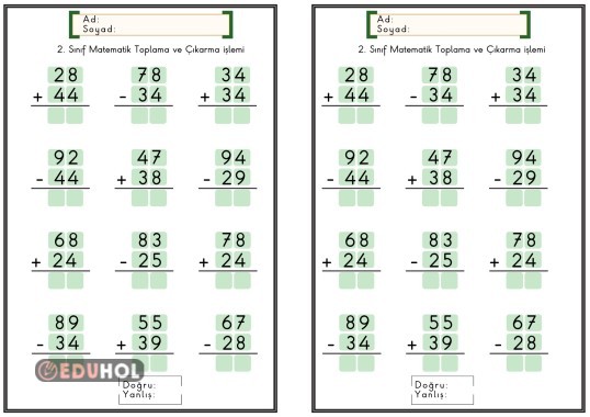 2. Sınıf matematik toplama çıkarma işlemi değerlendirme