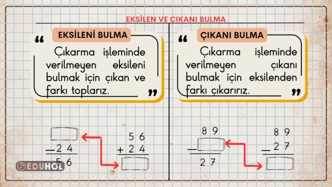 2. sınıf matematik verilmeyen çıkanı ve eksileni bulma akıllı tahta defter notu
