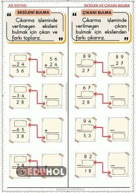2. sınıf matematik verilmeyen eksilen ve çıkanı bulma
