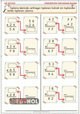 2. sınıf matematik verilmeyen toplanan çalışma sayfası