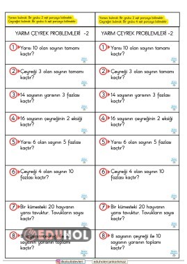 2. sınıf matematik yarım çeyrek yapıştır-çöz problemleri