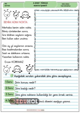 2. SINIF NOKTA İŞARETİ OKUMA YAZMA ANLAMA ŞİİR ETKİNLİĞİ