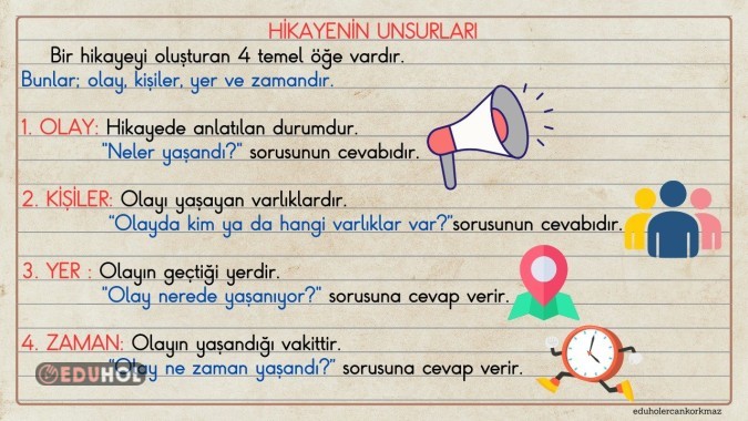 2. SINIF TÜRKÇE HİKAYE UNSURLARI AKILLI TAHTA NOTU