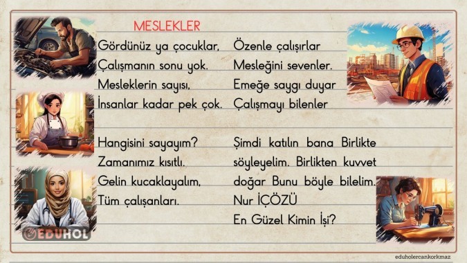 2. SINIF TÜRKÇE MESLEKLER ŞİİRİ AKILLI TAHTA