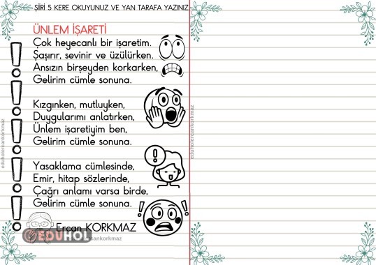 2. SINIF TÜRKÇE ÜNLEM İŞARETİ ŞİİRİM OKUMA YAZMA ETKİNLİĞİ