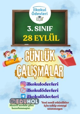 3. SINIF 28 EYLÜL GÜNÜ ÇALIŞMA SAYFALARIM
