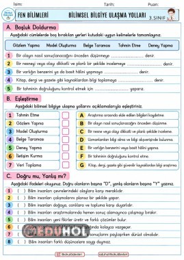 3. SINIF FEN BİLİMLERİ 1. TEMA SÜREÇ DEĞERLENDİRME ÖLÇEK İLE