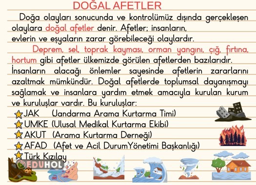 DOĞAL AFETLER METNİ ÖZETİ 2. SINIF TÜRKÇE