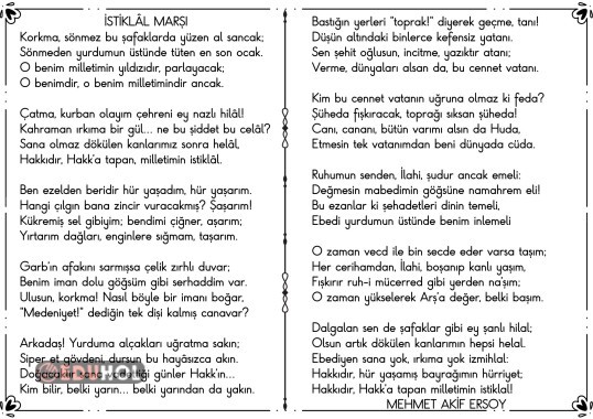 istiklal marşı akıllı tahta yansıtma ezber için