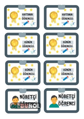 NÖBETÇİ ÖĞRENCİ HAFTANIN ÖĞRENCİSİ YAKA KARTI