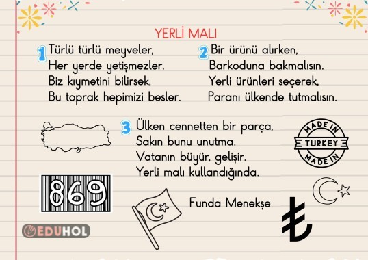 YERLİ MALI HAFTASI ŞİİRİ 2. SINIF TÜRKÇE DERSİNE AKILLI TAHTA  YAZMA