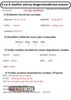 1. ve 2. hafta tüm dersler yazılı süreç değerlendirme