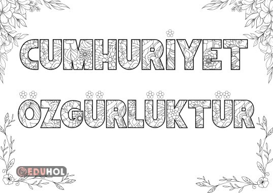 Cumhuriyet Özgürlüktür yazılı boyama sayfası