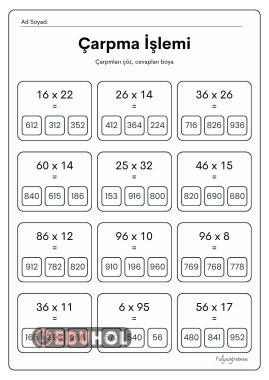 iki basamaklı sayılarla çarpma işlemi alıştırması