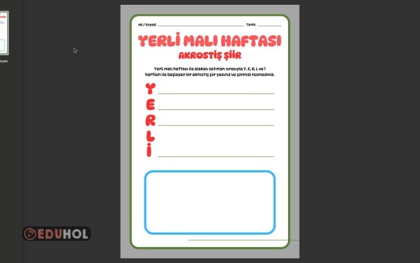 yerli malı akrostiş şiir çalışması şablonu