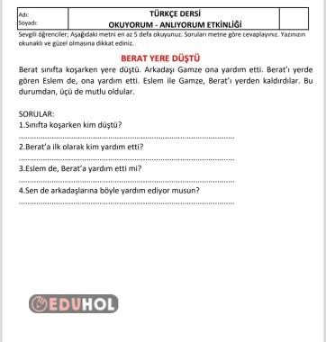 Okuduğunu anlama 5 adet