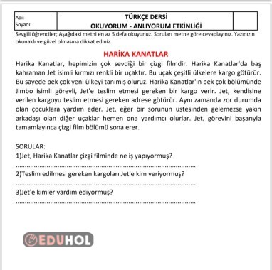 Okuduğunu anlama 5 adet