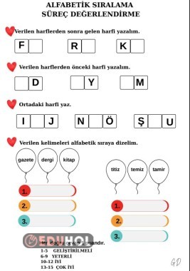 ALFABETİK SIRALAMA MİNİ DEĞERLENDİRME