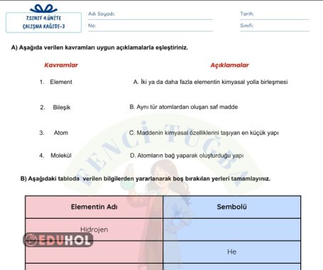 Element-Bileşik Çalışma Kağıdı