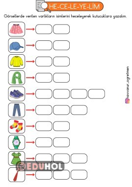 1.Sınıf Türkçe Dersi Kelimeleri Hecelerine Ayırma Etkinliği