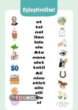 ANETİL HARF GRUBU GÖRSEL DİKTE EŞLEŞTİRME ETKİNLİĞİ