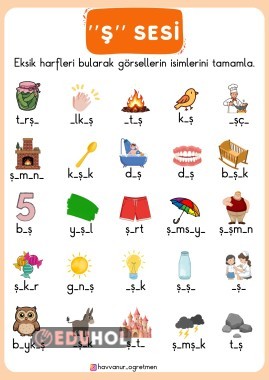 “Ş” SESİ EKSİK HARFLERİ BUL, GÖRSELDEKİ KELİMEYİ TAMAMLAMA ÇALIŞMASI