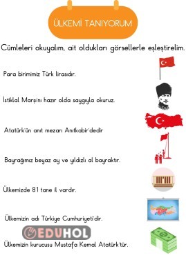 “Ülkemi Tanıyorum” okuma-eşleştirme etkinliği