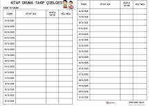 ARALIK AYI KİTAP OKUMA TAKİP ÇİZELGESİ