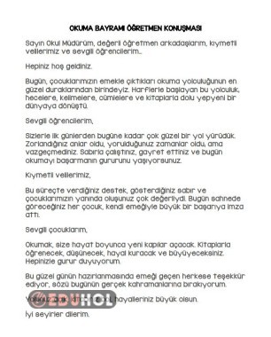 Okuma Bayramı Öğretmen Konuşması
