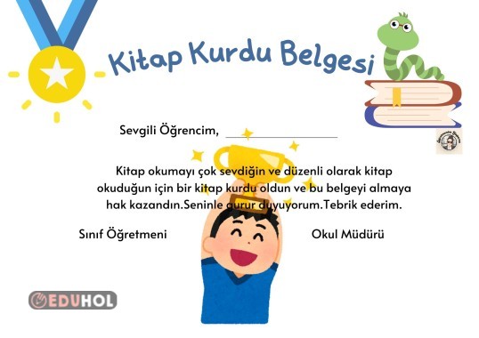 kitap kurdu belgesi erkek öğrenciler için