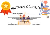 haftanın öğrencisi belgesi