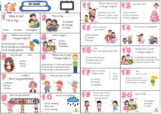 2. sınıf İngilizce test