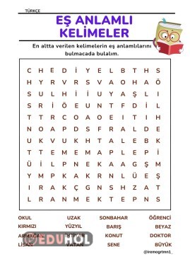 Eş Anlamlı Kelimeler Bulmaca - Tüm Sınıf Düzeyleri