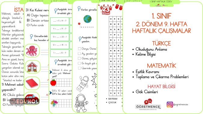 1.Sınıf Haftalık Ödev (2. Dönem 9. Hafta)