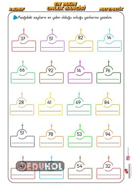 En Yakın Onluk Çalışma Kağıdı 3