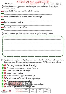 Süreç Odaklı Değerlendirme (Hayat Bilgisi- Karar Alma Süreçleri)