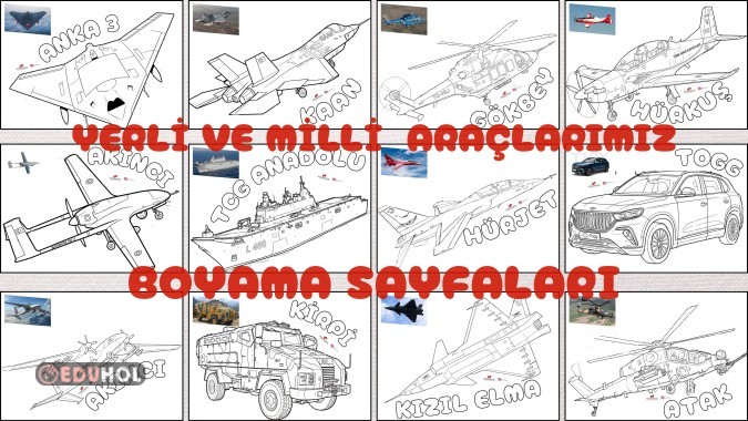 Yerli Malı Haftası Boyama Sayfaları (Yerli ve Milli Araçlar)
