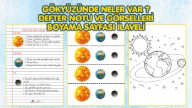 Gök Cisimleri (Güneş, Dünya ve Ay) Defter Notu ve Boyama Sayfası