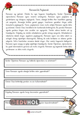 Ramazan Ayına Özel  İlkokul Türkçe Okuma Anlama Metni