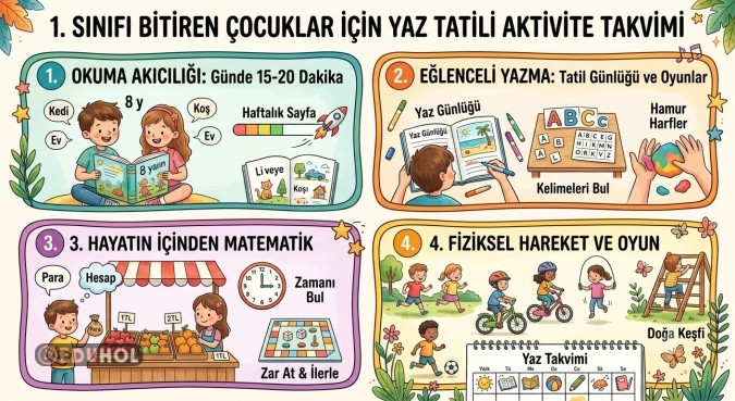 1. SINIFI BİTİRENLER İÇİN YAZ TATİLİ AKTİVITE TAKVİMİ