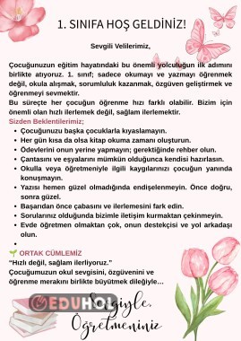 1.SINIF VELİYE MEKTUP BİLGİLENDİRME
