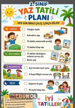 2. SINIFA GEÇENLER İÇİN YAZ TATİLİ PLANI